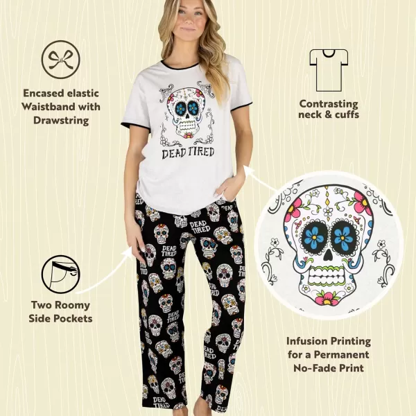 Lazy One Womens Pajama Set Short Sleeves with Cute Prints Relaxed FitDead Tired Womens Pj Set