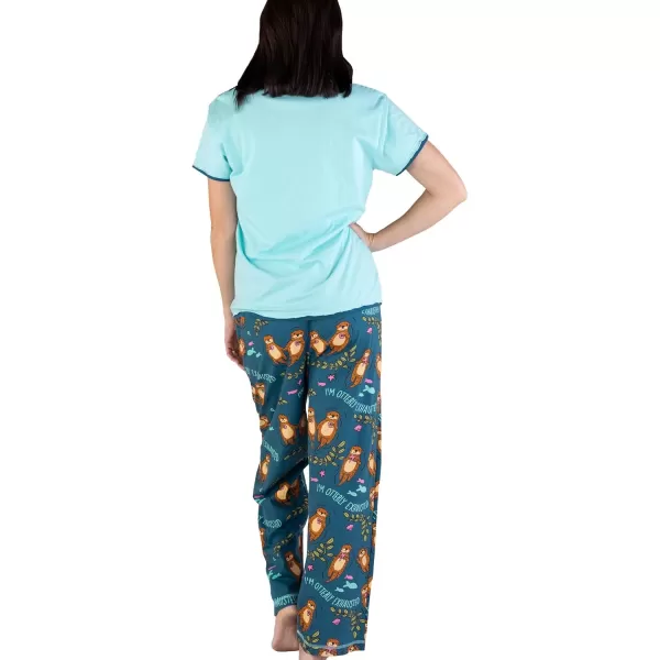 Lazy One Womens Pajama Set Short Sleeves with Cute Prints Relaxed FitIm Otterly Exhausted Pajama Set