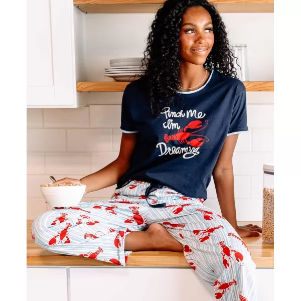 Lazy One Womens Pajama Set Short Sleeves with Cute Prints Relaxed FitLoster Stripe Pajama Set
