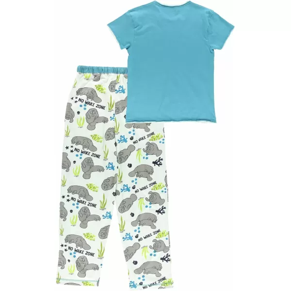Lazy One Womens Pajama Set Short Sleeves with Cute Prints Relaxed FitNo Wake Zone Manatee Pajama Set