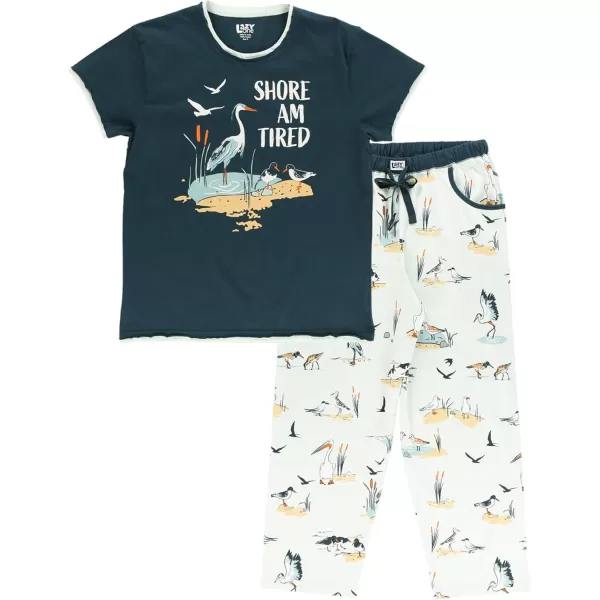Lazy One Womens Pajama Set Short Sleeves with Cute Prints Relaxed FitShore Am Tired Pajama Set