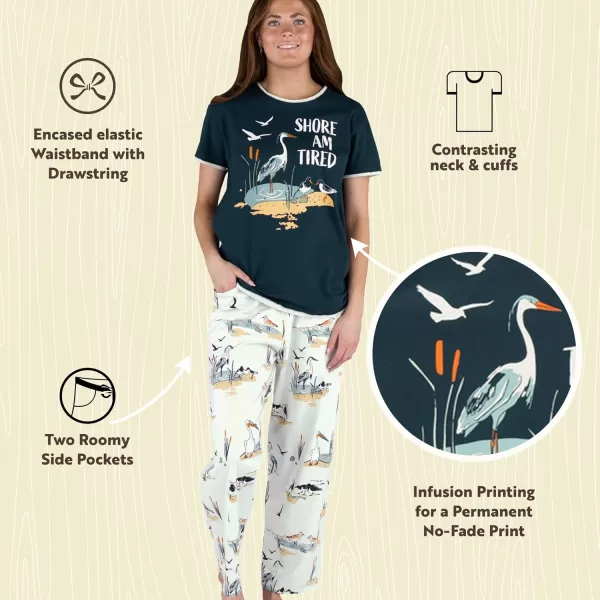 Lazy One Womens Pajama Set Short Sleeves with Cute Prints Relaxed FitShore Am Tired Pajama Set