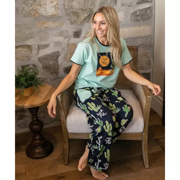 Lazy One Womens Pajama Set Short Sleeves with Cute Prints Relaxed FitStuck in Bed Cactus Pajama Set