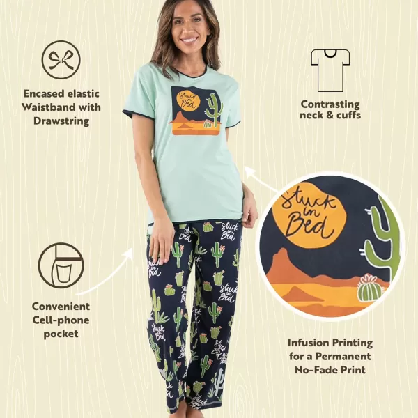 Lazy One Womens Pajama Set Short Sleeves with Cute Prints Relaxed FitStuck in Bed Cactus Pajama Set