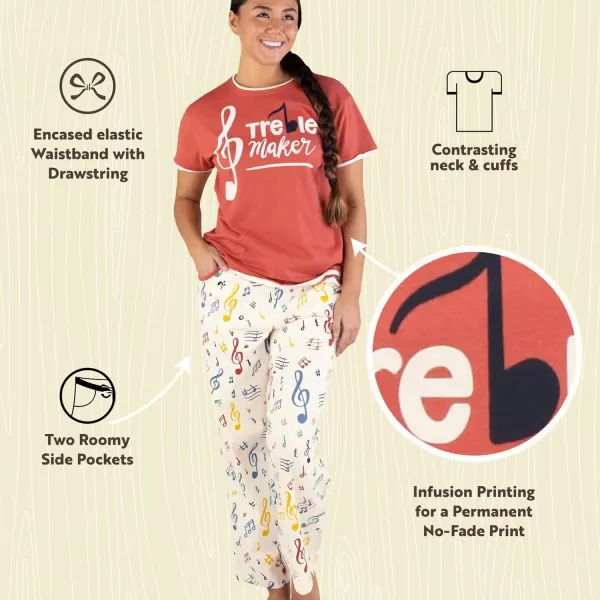 Lazy One Womens Pajama Set Short Sleeves with Cute Prints Relaxed FitTreble Maker Pajama Set
