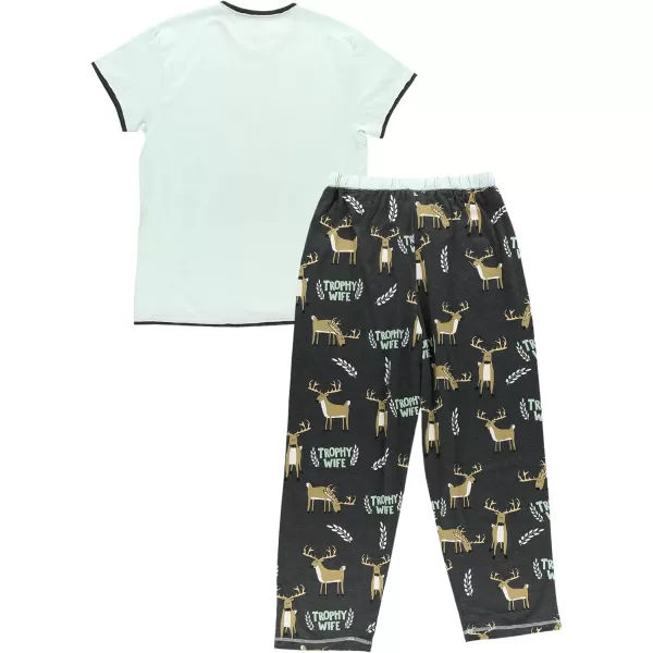 Lazy One Womens Pajama Set Short Sleeves with Cute Prints Relaxed FitTrophy Wife Blue Pajama Set