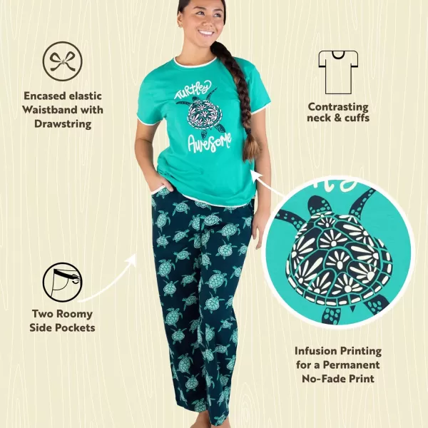 Lazy One Womens Pajama Set Short Sleeves with Cute Prints Relaxed FitTurtley Awesome Pajama Set