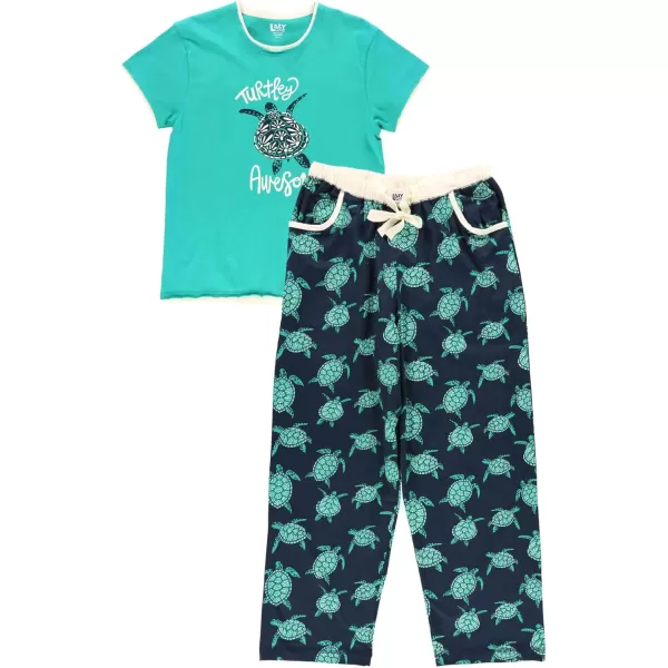 Lazy One Womens Pajama Set Short Sleeves with Cute Prints Relaxed FitTurtley Awesome Pajama Set