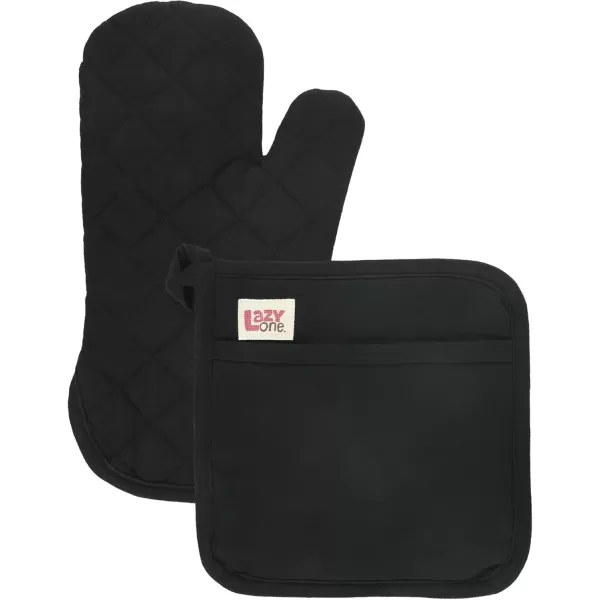 LazyOne Funny Bear Oven Mitt and Pot Holder Set Cute Kitchen Accessories for Home Set of 1 Matching Oven Glove and 1 Hot PadBlack Bear