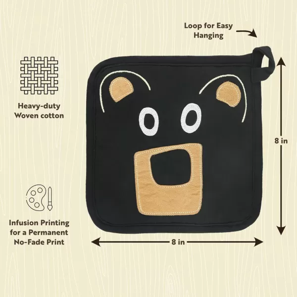 LazyOne Funny Bear Oven Mitt and Pot Holder Set Cute Kitchen Accessories for Home Set of 1 Matching Oven Glove and 1 Hot PadBlack Bear