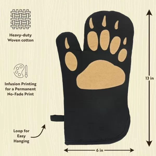 LazyOne Funny Bear Oven Mitt and Pot Holder Set Cute Kitchen Accessories for Home Set of 1 Matching Oven Glove and 1 Hot PadBlack Bear