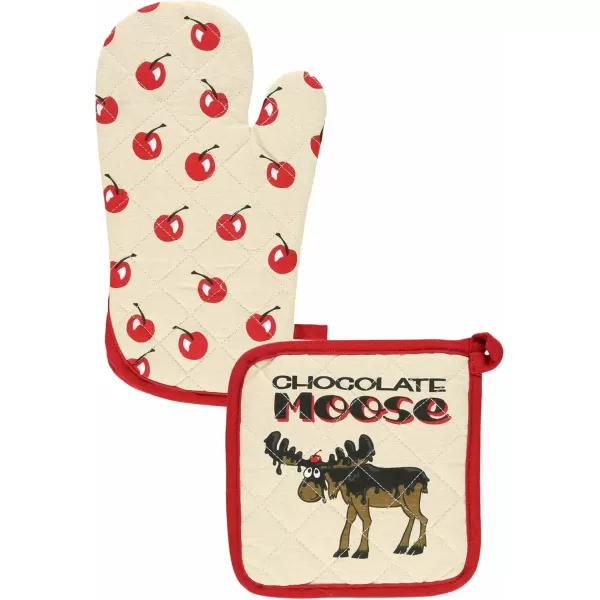 LazyOne Funny Bear Oven Mitt and Pot Holder Set Cute Kitchen Accessories for Home Set of 1 Matching Oven Glove and 1 Hot PadChocolate Moose