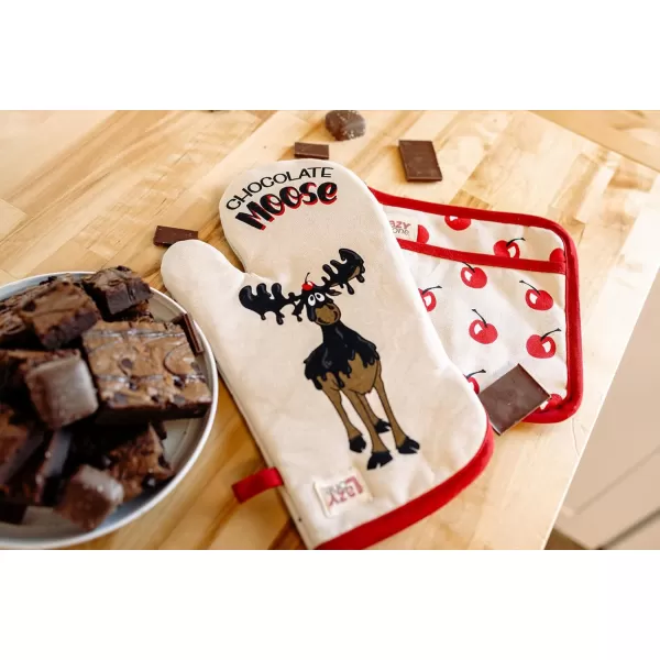 LazyOne Funny Bear Oven Mitt and Pot Holder Set Cute Kitchen Accessories for Home Set of 1 Matching Oven Glove and 1 Hot PadChocolate Moose