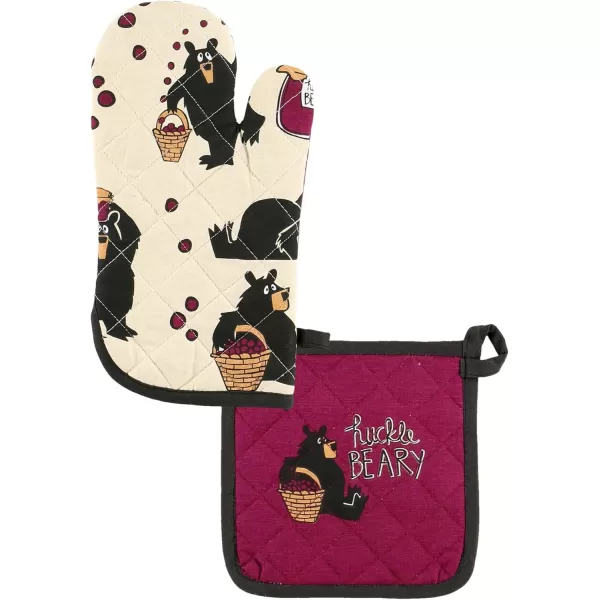 LazyOne Funny Bear Oven Mitt and Pot Holder Set Cute Kitchen Accessories for Home Set of 1 Matching Oven Glove and 1 Hot PadHuckleberry