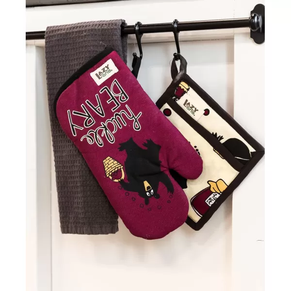 LazyOne Funny Bear Oven Mitt and Pot Holder Set Cute Kitchen Accessories for Home Set of 1 Matching Oven Glove and 1 Hot PadHuckleberry