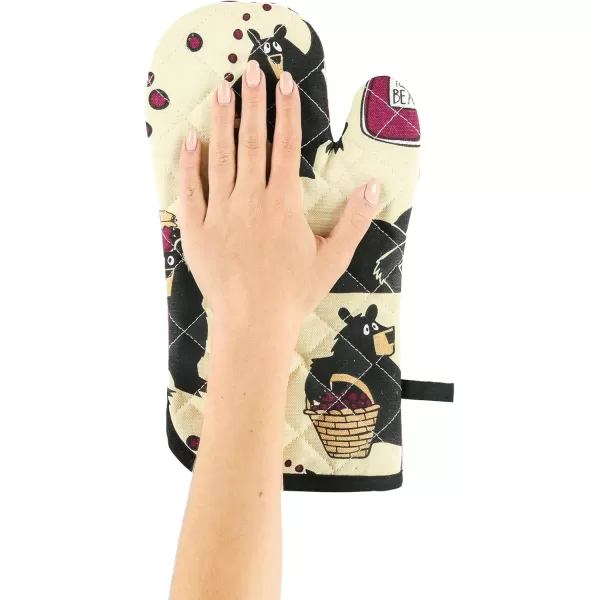 LazyOne Funny Bear Oven Mitt and Pot Holder Set Cute Kitchen Accessories for Home Set of 1 Matching Oven Glove and 1 Hot PadHuckleberry