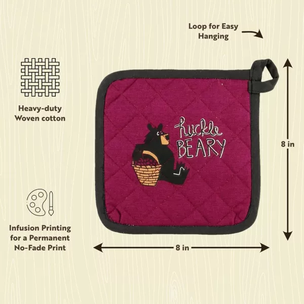 LazyOne Funny Bear Oven Mitt and Pot Holder Set Cute Kitchen Accessories for Home Set of 1 Matching Oven Glove and 1 Hot PadHuckleberry