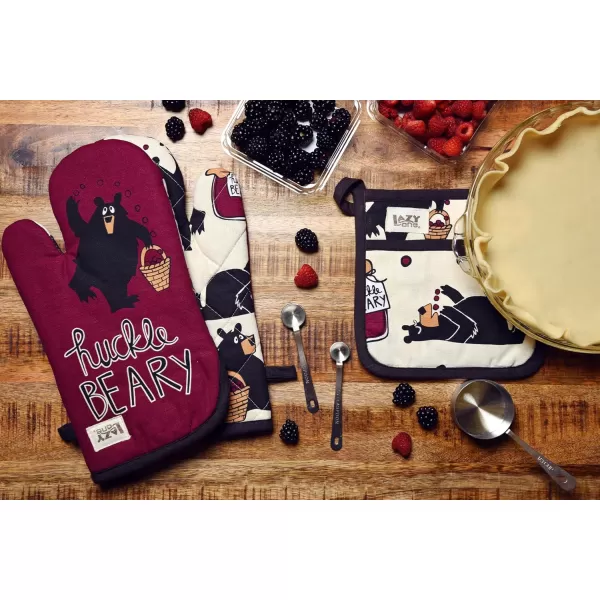 LazyOne Funny Bear Oven Mitt and Pot Holder Set Cute Kitchen Accessories for Home Set of 1 Matching Oven Glove and 1 Hot PadHuckleberry