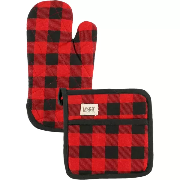 LazyOne Funny Bear Oven Mitt and Pot Holder Set Cute Kitchen Accessories for Home Set of 1 Matching Oven Glove and 1 Hot PadRed Plaid