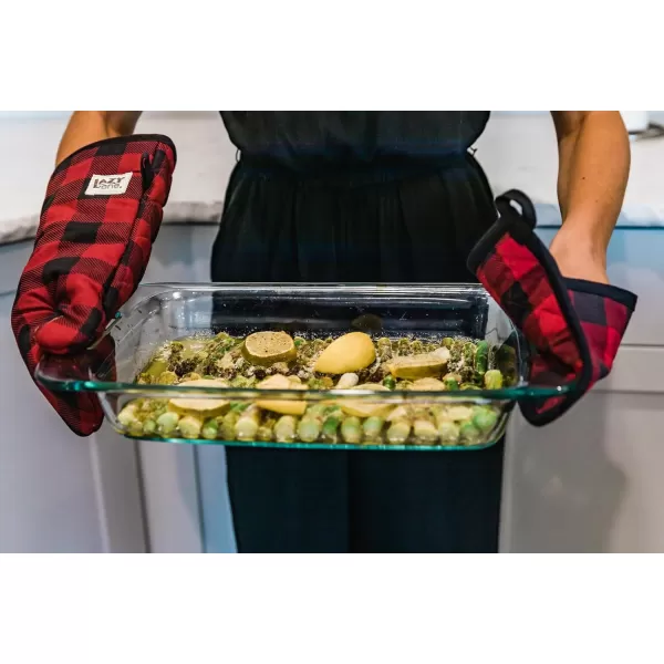 LazyOne Funny Bear Oven Mitt and Pot Holder Set Cute Kitchen Accessories for Home Set of 1 Matching Oven Glove and 1 Hot PadRed Plaid