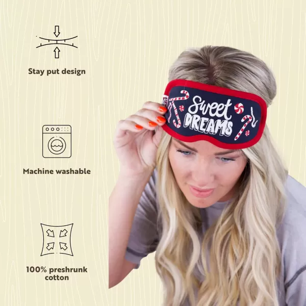 LazyOne Womens Cotton Face Mask for Sleep Washable Sleeping Mask for Adults Bear Bear in AMCandy Cane Sleep Mask