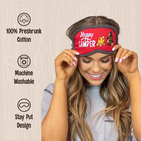 LazyOne Womens Cotton Face Mask for Sleep Washable Sleeping Mask for Adults Bear Bear in AMHappy Camper Sleep Mask