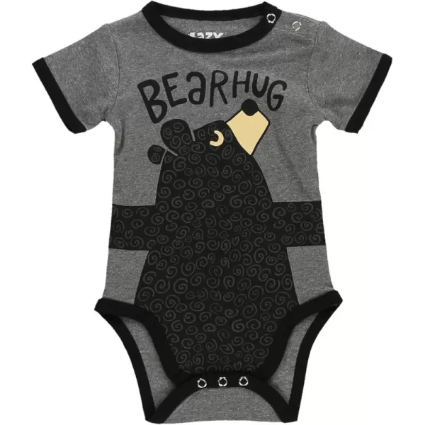 Lazy One Cute Unisex Baby Bodysuit Cute Animal Designs 618 MonthsBear Hug Grey Infant Onepiece
