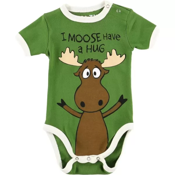 Lazy One Cute Unisex Baby Bodysuit Cute Animal Designs 618 MonthsMoose Hug Green Infant Onepiece