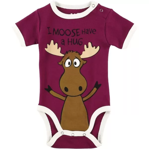 Lazy One Cute Unisex Baby Bodysuit Cute Animal Designs 618 MonthsMoose Hug Purple Infant Onepiece