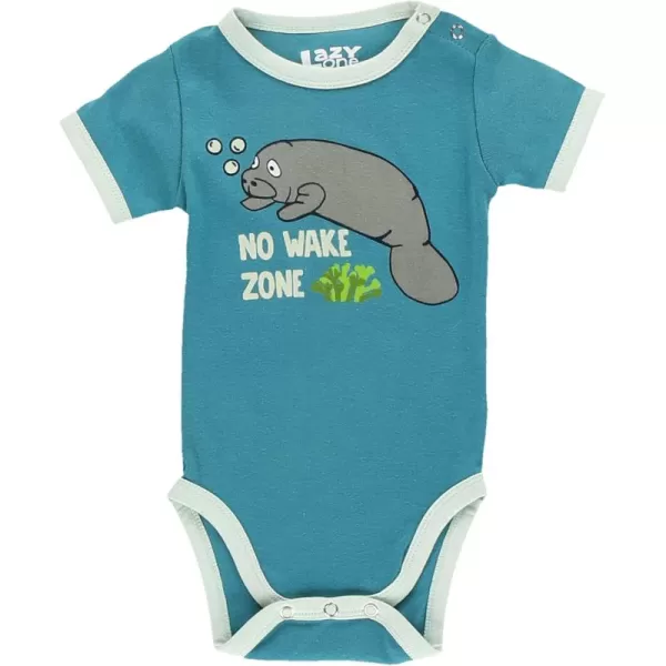 Lazy One Cute Unisex Baby Bodysuit Cute Animal Designs 618 MonthsNo Wake Zone Blue Infant Onepiece