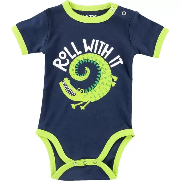 Lazy One Cute Unisex Baby Bodysuit Cute Animal Designs 618 MonthsRoll With It Alligator Infant Onepiece