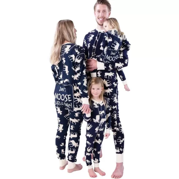 Lazy One Flapjacks Matching Pajamas for The Dog Baby Kids Teens and AdultsClassic Moose Navy Flapjack Onsie