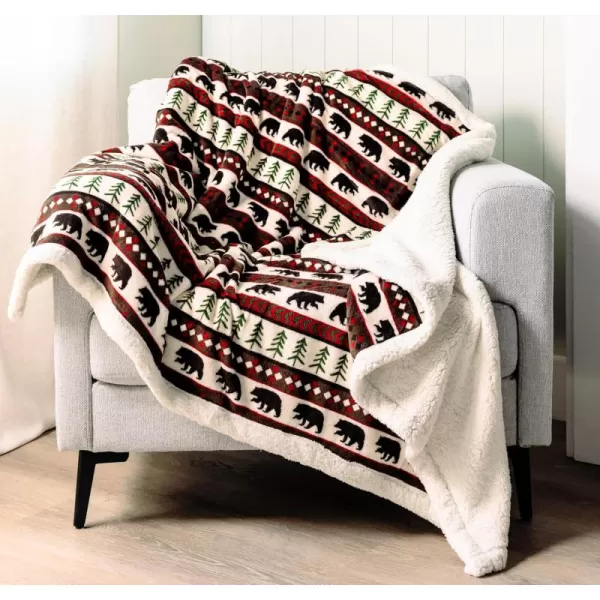 Lazy One Soft Polyester Sherpa Throw Blanket Plaid and Animal Designs One Size Cabin MooseBear Fair Isle Fuzzy Blanket