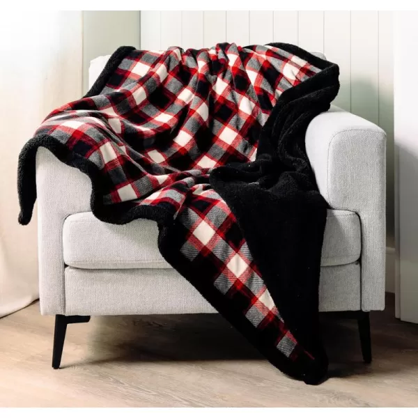 Lazy One Soft Polyester Sherpa Throw Blanket Plaid and Animal Designs One Size Cabin MooseBlack Plaid Fuzzy Blanket