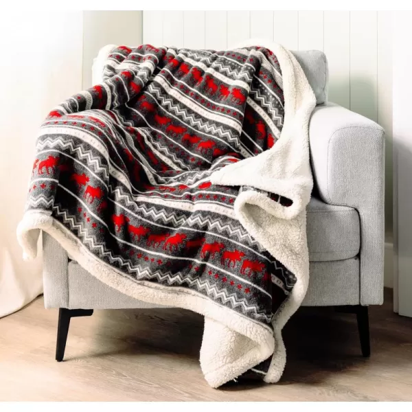 Lazy One Soft Polyester Sherpa Throw Blanket Plaid and Animal Designs One Size Cabin MooseCabin Moose Fuzzy Blanket