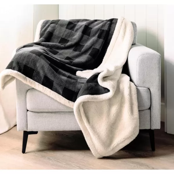 Lazy One Soft Polyester Sherpa Throw Blanket Plaid and Animal Designs One Size Cabin MooseGrey Buffalo Check Fuzzy Blanket