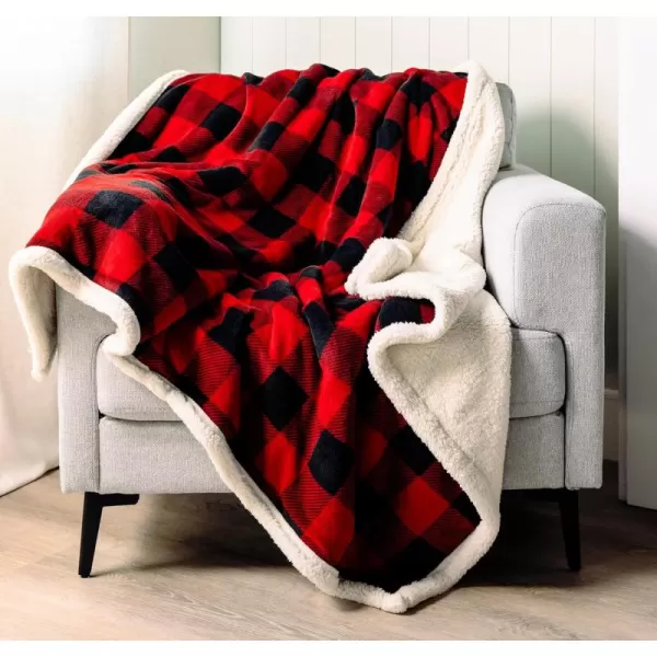 Lazy One Soft Polyester Sherpa Throw Blanket Plaid and Animal Designs One Size Cabin MooseMoose Plaid Fuzzy Blanket