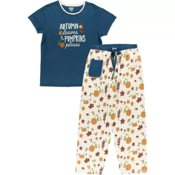 Lazy One Womens Pajama Set Short Sleeves with Cute Prints Relaxed FitAutumn Leaves Pajama Set