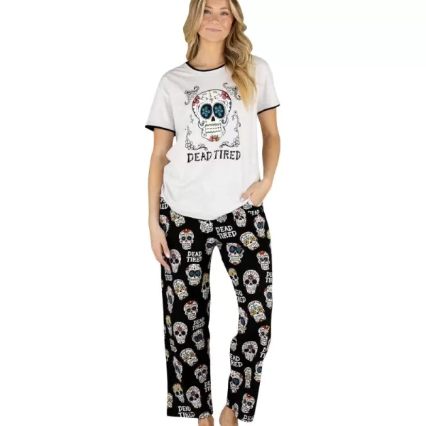 Lazy One Womens Pajama Set Short Sleeves with Cute Prints Relaxed FitDead Tired Womens Pj Set