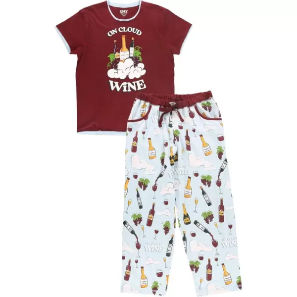 Lazy One Womens Pajama Set Short Sleeves with Cute Prints Relaxed FitOn Cloud Wine Pajama Set