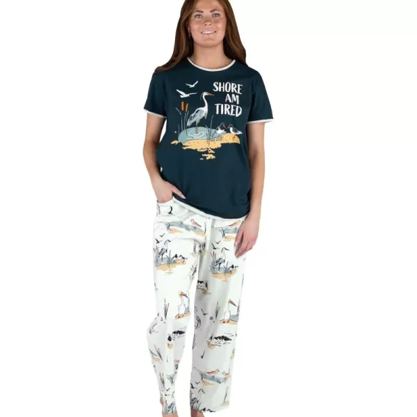 Lazy One Womens Pajama Set Short Sleeves with Cute Prints Relaxed FitShore Am Tired Pajama Set