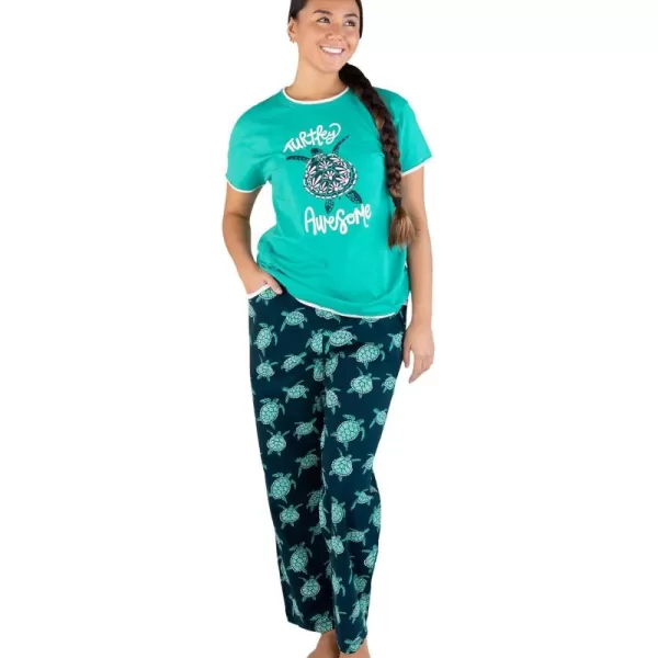 Lazy One Womens Pajama Set Short Sleeves with Cute Prints Relaxed FitTurtley Awesome Pajama Set