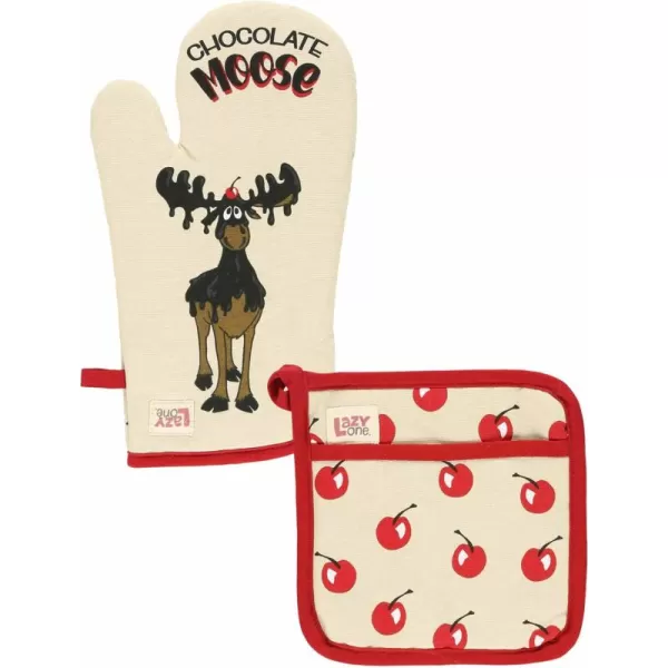 LazyOne Funny Bear Oven Mitt and Pot Holder Set Cute Kitchen Accessories for Home Set of 1 Matching Oven Glove and 1 Hot PadChocolate Moose