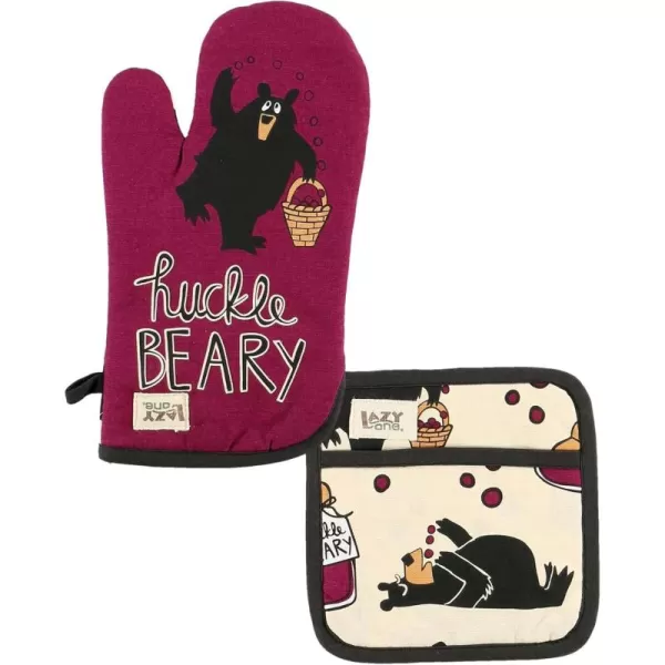 LazyOne Funny Bear Oven Mitt and Pot Holder Set Cute Kitchen Accessories for Home Set of 1 Matching Oven Glove and 1 Hot PadHuckleberry