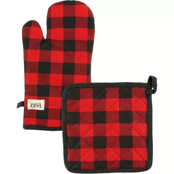 LazyOne Funny Bear Oven Mitt and Pot Holder Set Cute Kitchen Accessories for Home Set of 1 Matching Oven Glove and 1 Hot PadRed Plaid