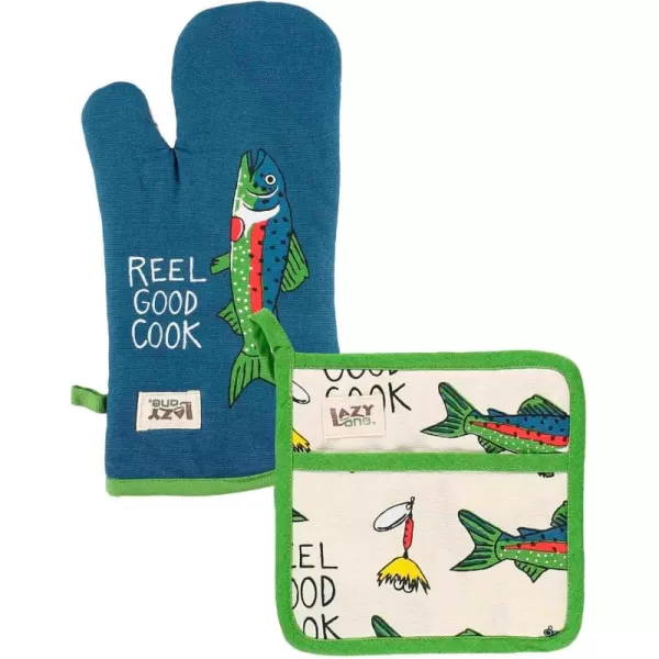 LazyOne Funny Bear Oven Mitt and Pot Holder Set Cute Kitchen Accessories for Home Set of 1 Matching Oven Glove and 1 Hot PadReel Good Cook