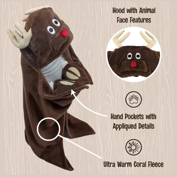Lazy One Animal Blanket Hoodie for Kids Hooded Blanket Wearable Kids Blanket Soft Cozy Fleece Hoodie Reindeer Blanket