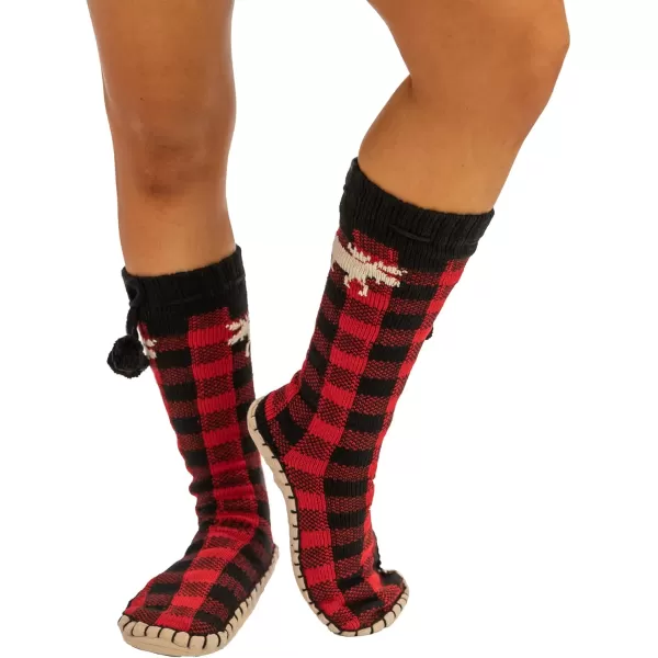 Lazy One Knitted Slipper Socks for Women Cute Womens Clothing Warm CozyMoose Plaid Knitted Slipper Socks