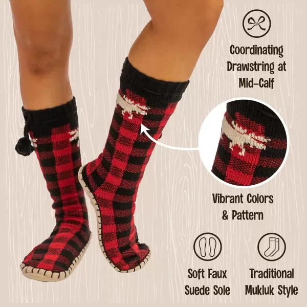 Lazy One Knitted Slipper Socks for Women Cute Womens Clothing Warm CozyMoose Plaid Knitted Slipper Socks