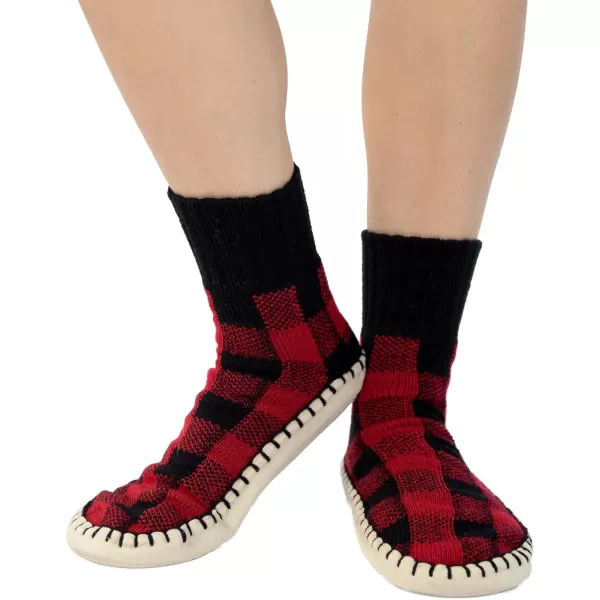 Lazy One Knitted Slippers Cozy Slipper Socks for Women and MenMoose Plaid Knitted Slipper Socks